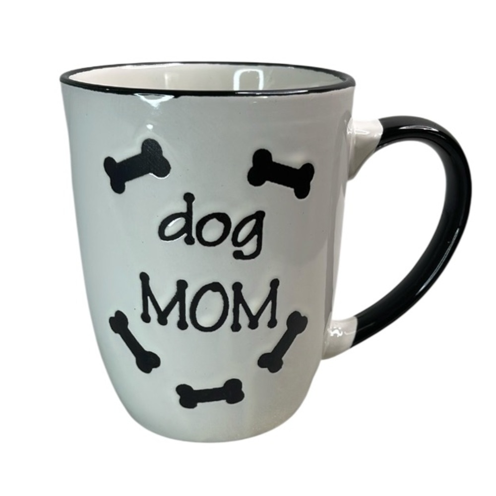 PETRAGEOUS Designs Dog Mom Hand Crafted Mug Black White Embossed 12oz